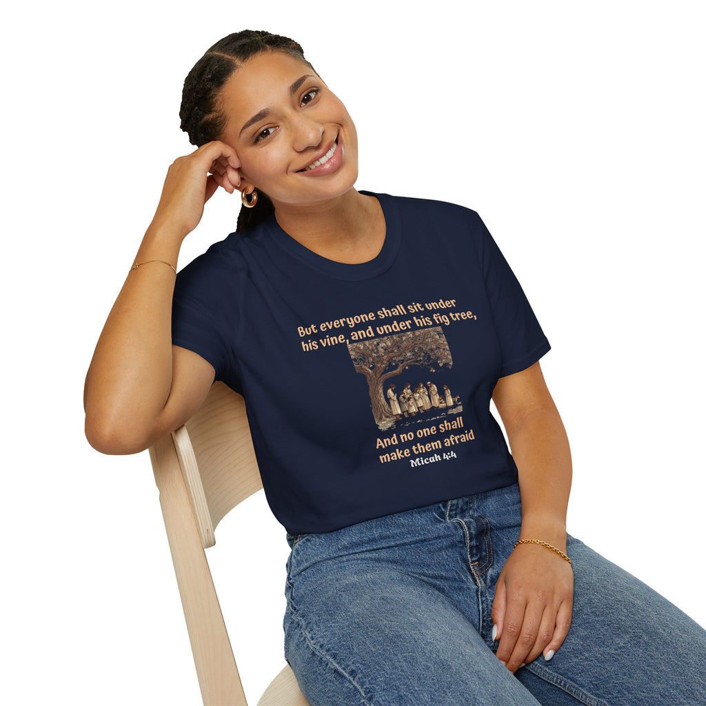 Biblical Scripture- Micah 4:4  T‑Shirt — "But everyone shall sit under his vine" Faith Graphic Tee