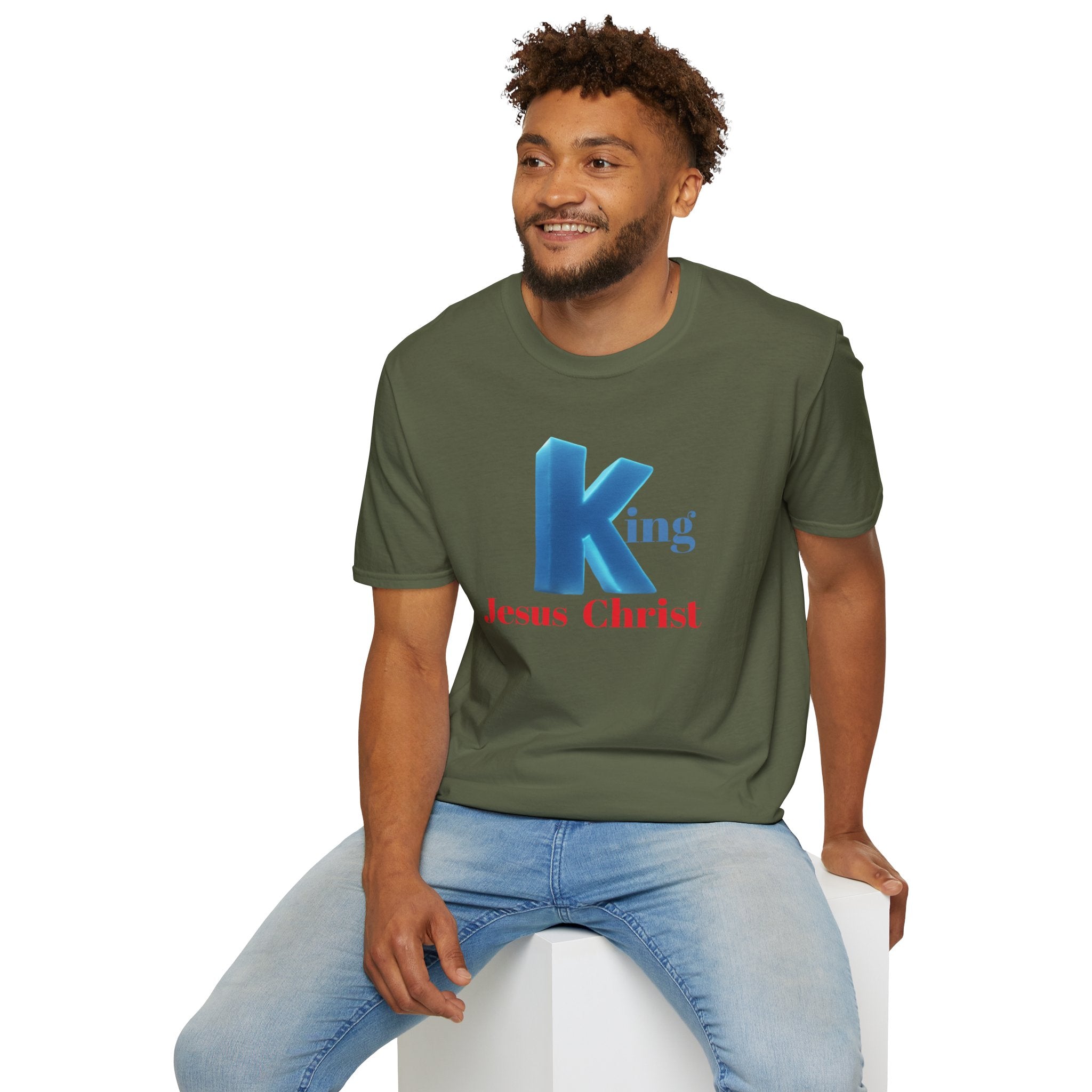 King Jesus Christ T-Shirt — 3D Blue Lettering Christian Faith Tee