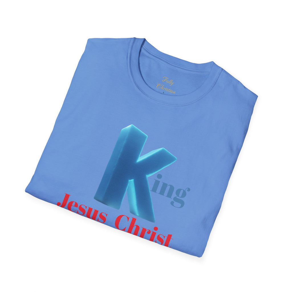 King Jesus Christ T-Shirt — 3D Blue Lettering Christian Faith Tee