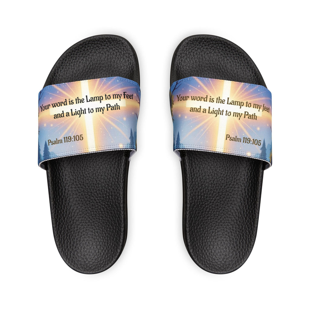 Youth Scripture Slide Sandals — "Your word is the Lamp to my feet" Psalm 119:105