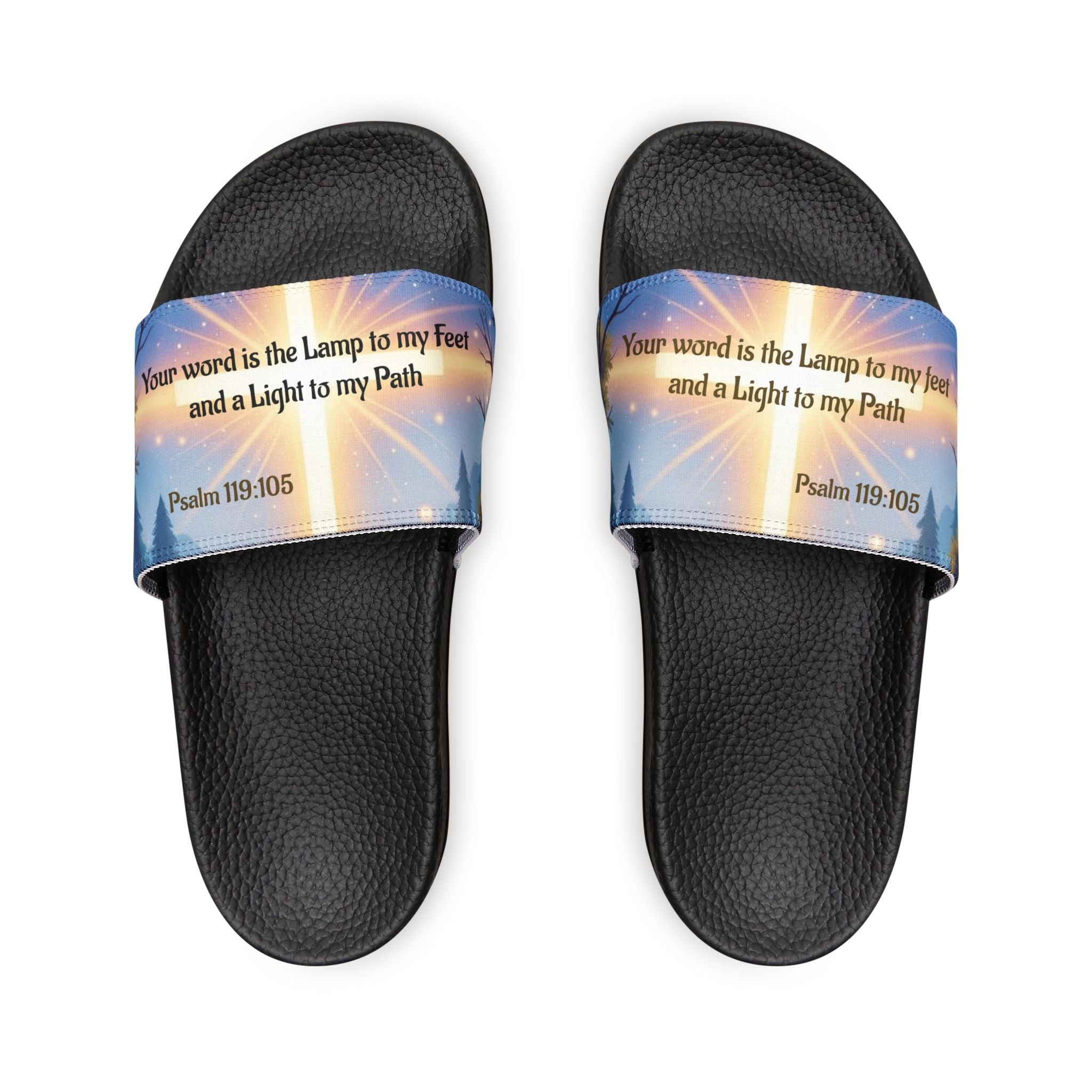Youth Scripture Slide Sandals — "Your word is the Lamp to my feet" Psalm 119:105