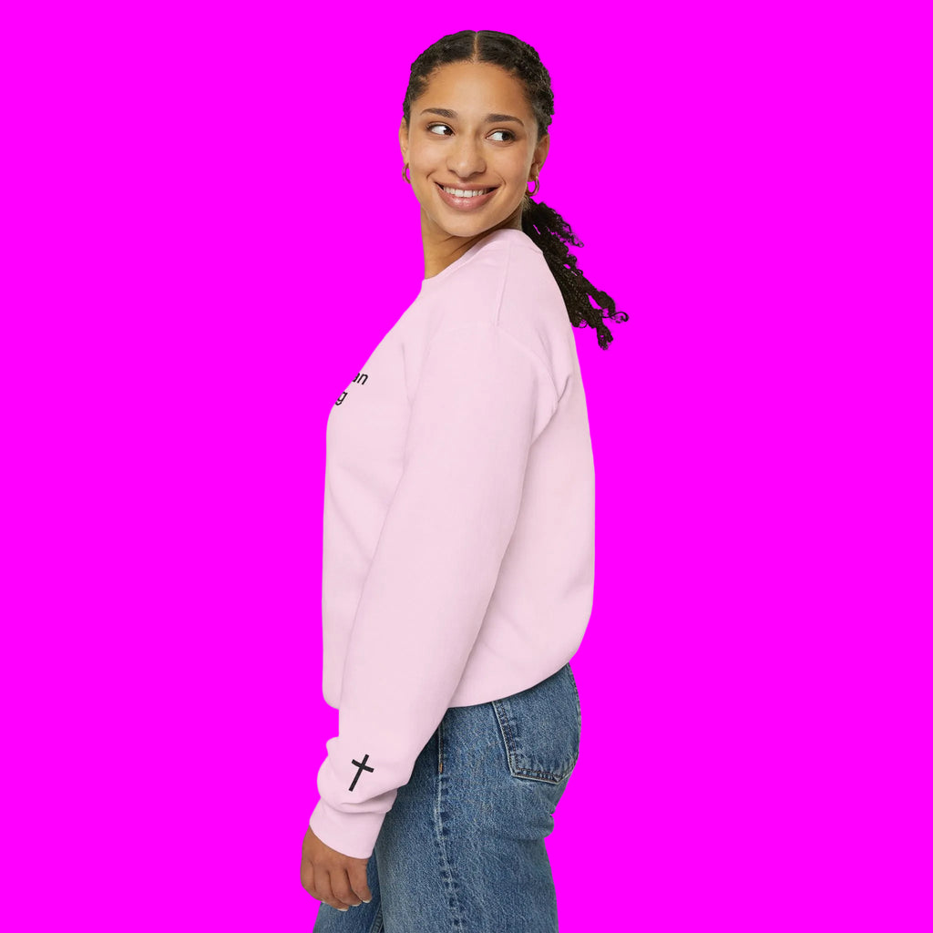 Embroidered Christian Strong Crewneck Sweatshirt – Faith-Inspired Minimalist Pullover