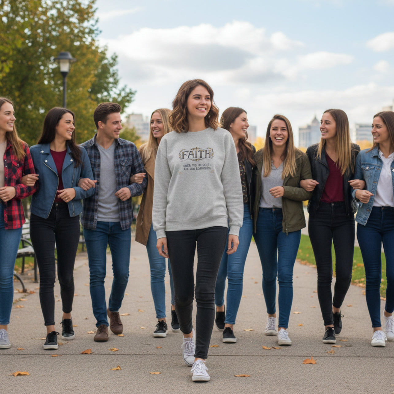 Faith Inspirational Crewneck Sweatshirt — "Faith Gets Me Through All the Darkness"