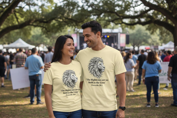 Lion Portrait Polyester T‑Shirt — “The Righteous are as bold as the Lion” Proverbs 28:1 – Christian faith apparel & gifts | 