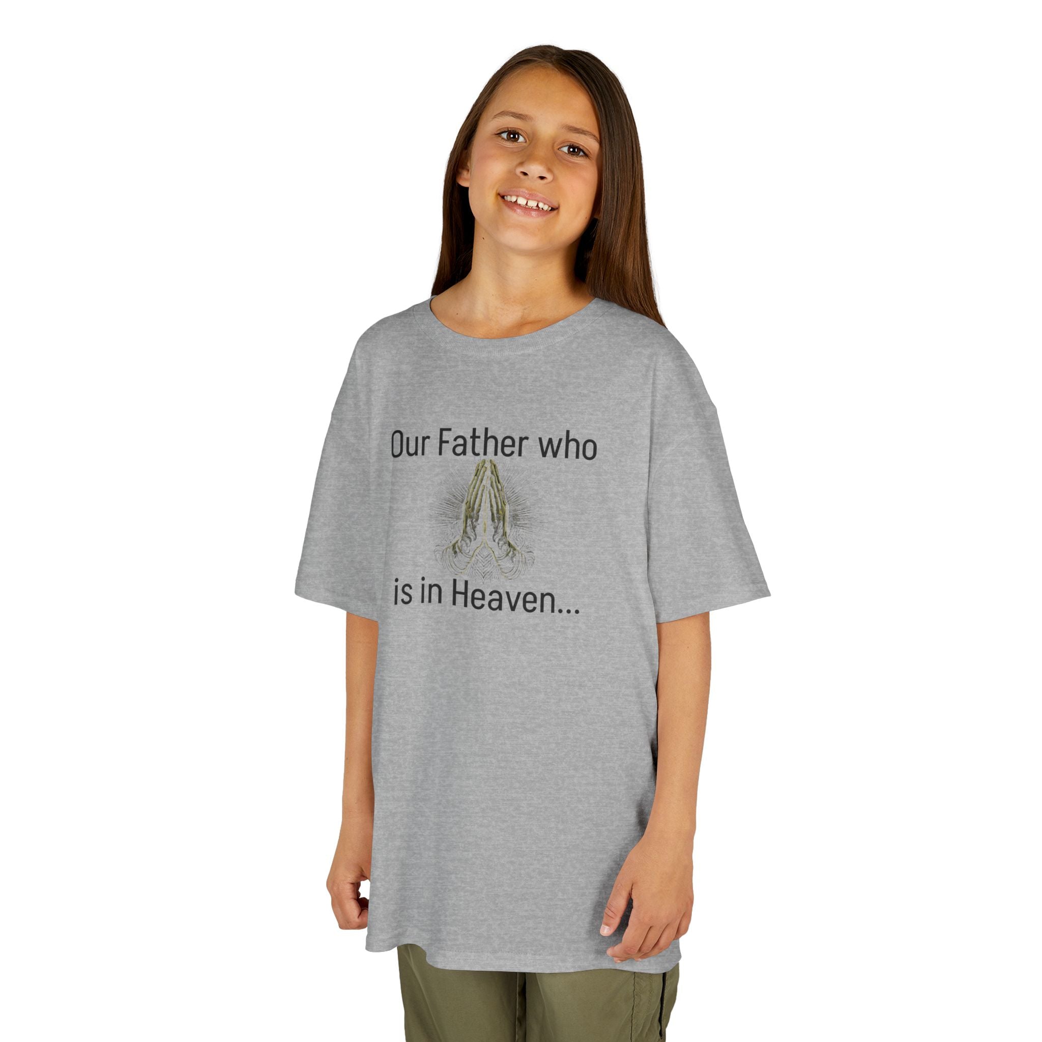 Kids T-Shirt “Our Father Who Is in Heaven” Praying Hands Faith Tee