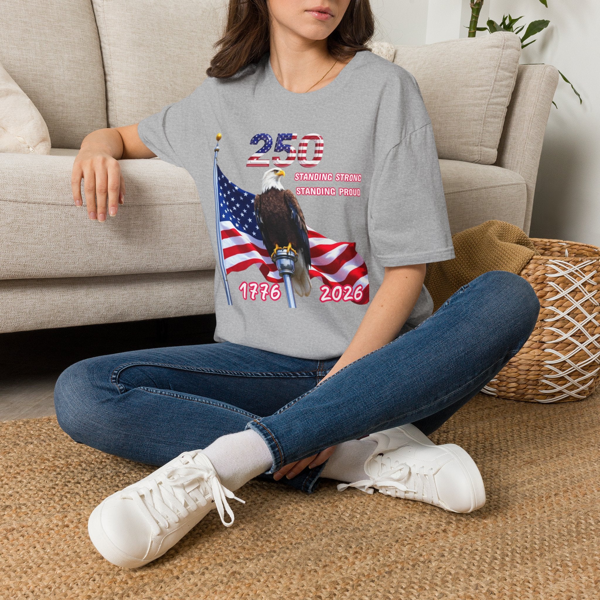 T-Shirt — 250 Years Patriotic Eagle Tee “Standing Strong, Standing Proud” (1776–2026)
