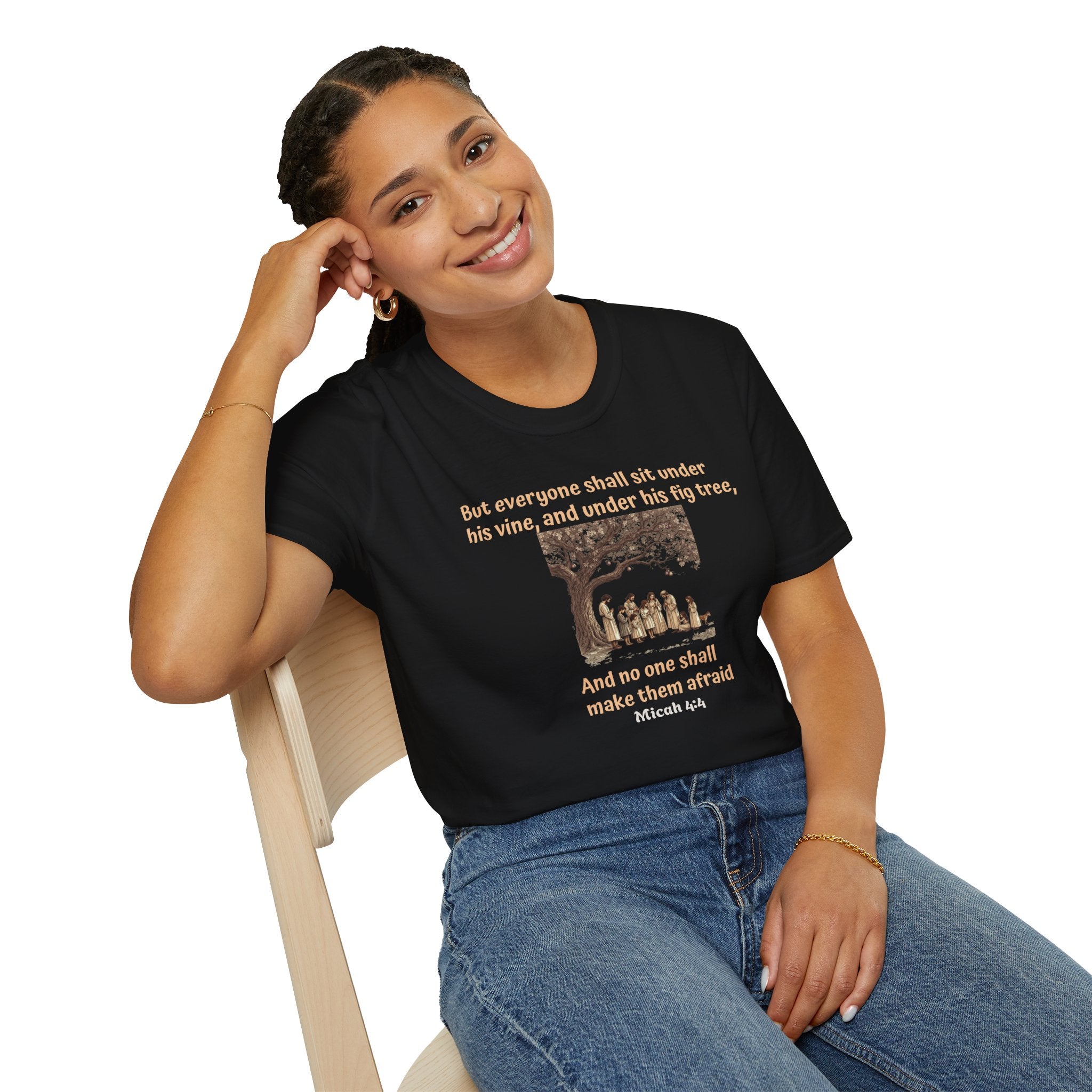 Biblical Scripture- Micah 4:4  T‑Shirt — "But everyone shall sit under his vine" Faith Graphic Tee