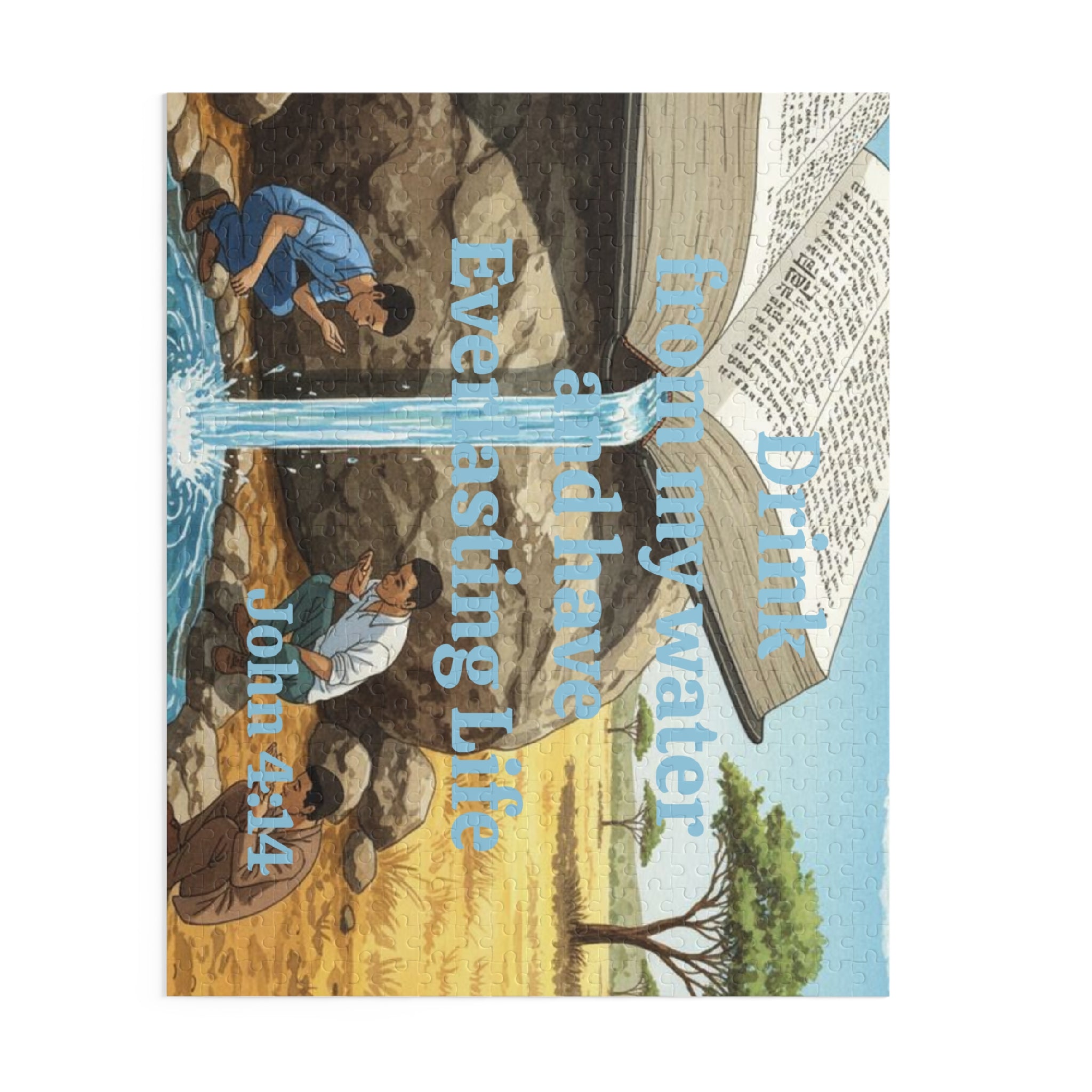Christian Inspirational Puzzle — “Drink from my water and have Everlasting Life” (120–500 pcs) – Christian faith apparel & g