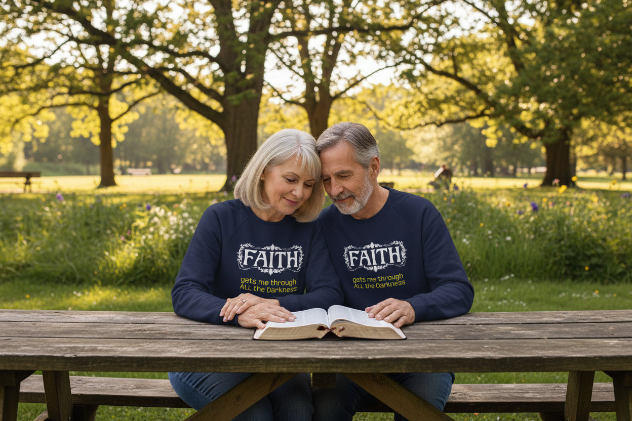 Faith Inspirational Crewneck Sweatshirt — "Faith Gets Me Through All the Darkness"