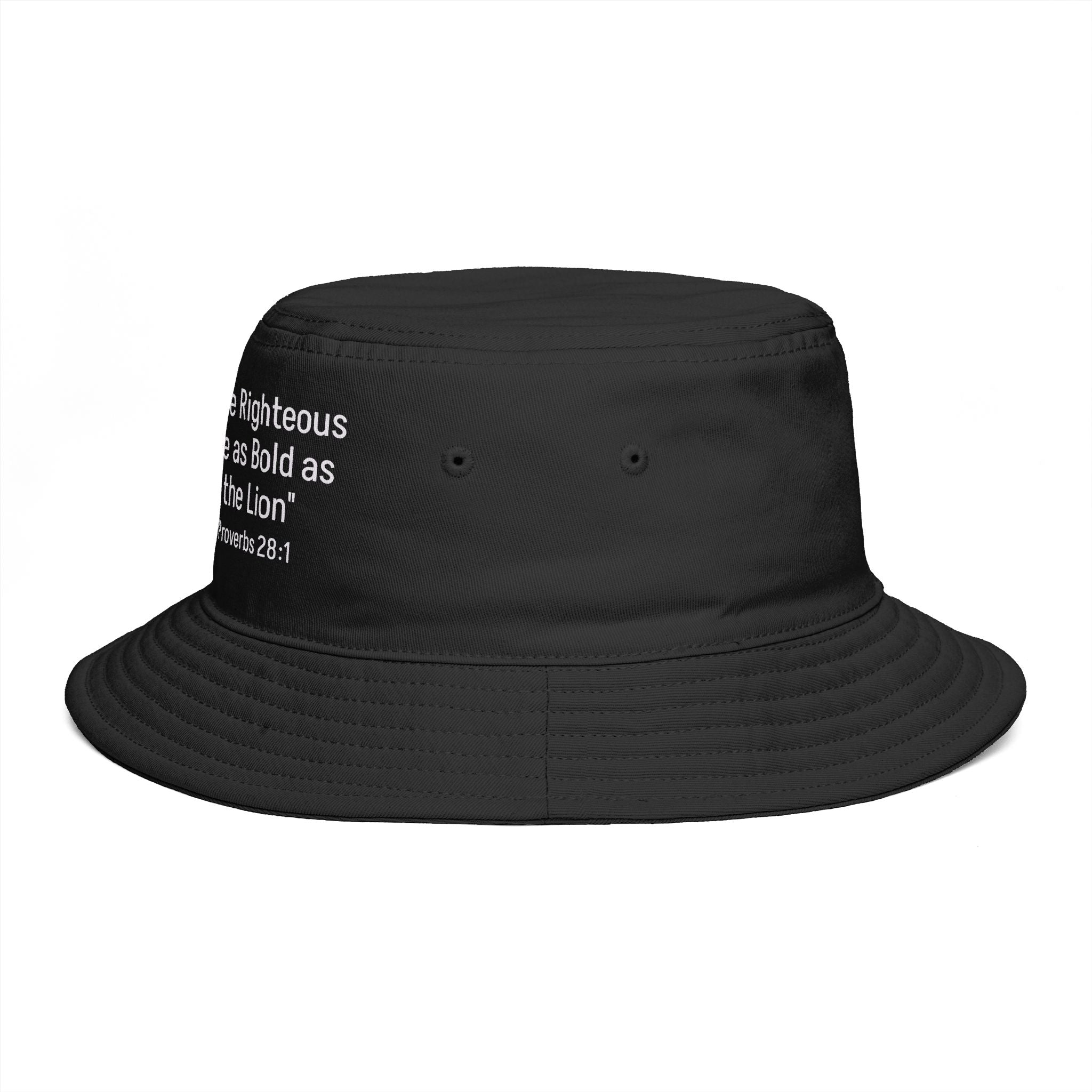 Bucket Hat — "The Righteous are as Bold as the Lion" Proverbs 28:1 Lion Graphic – Christian faith apparel & gifts | Fully Ch