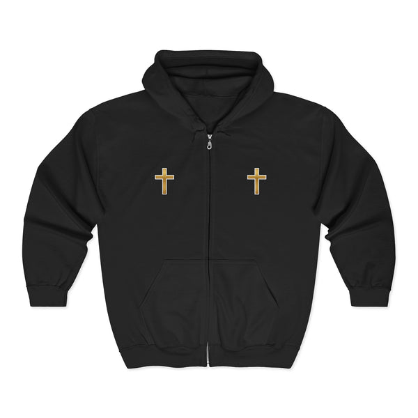 Gold Cross Zip Hoodie — Christian Faith Full‑Zip Sweatshirt