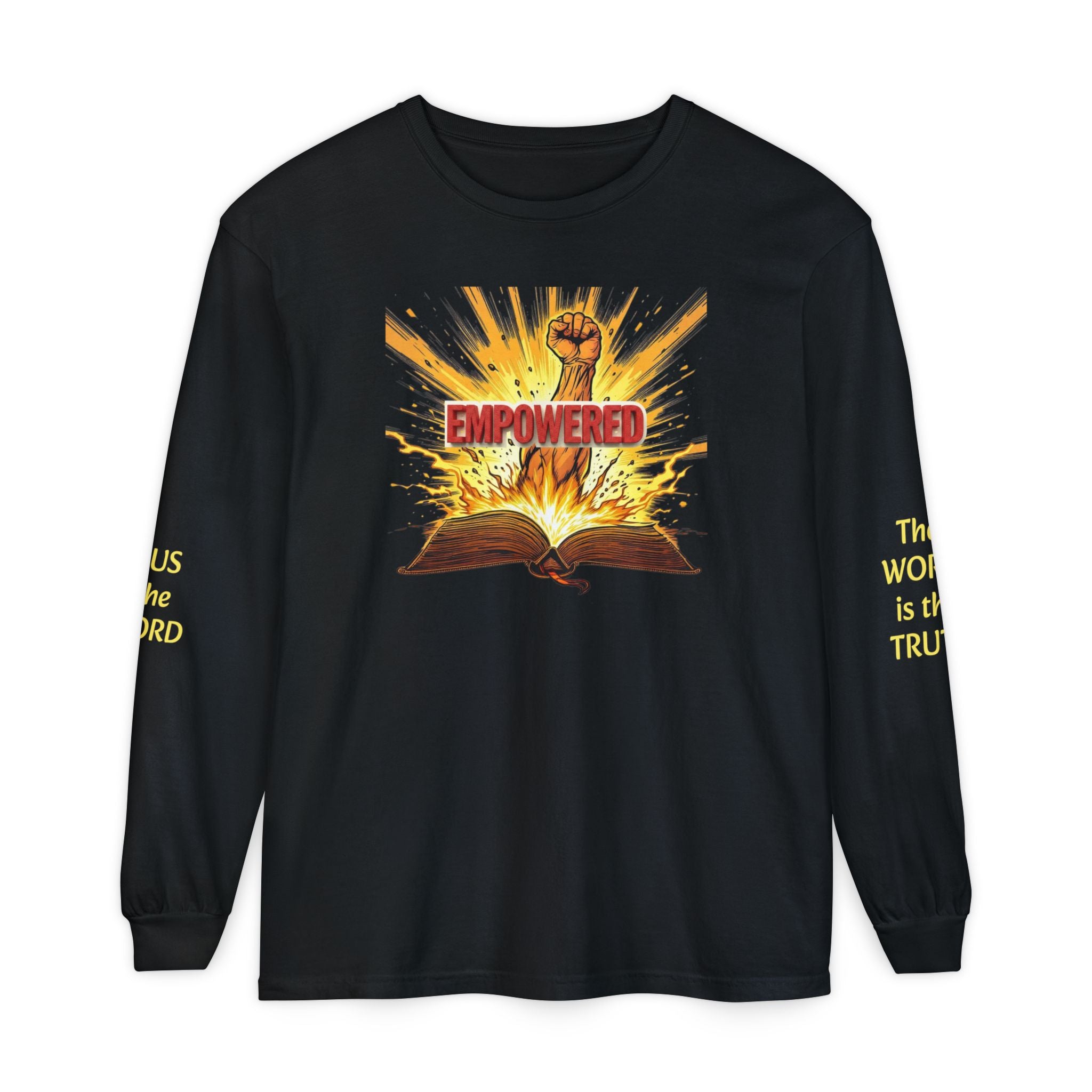 Empowered Faith Long Sleeve Tee — Bible Fist Graphic Christian Shirt