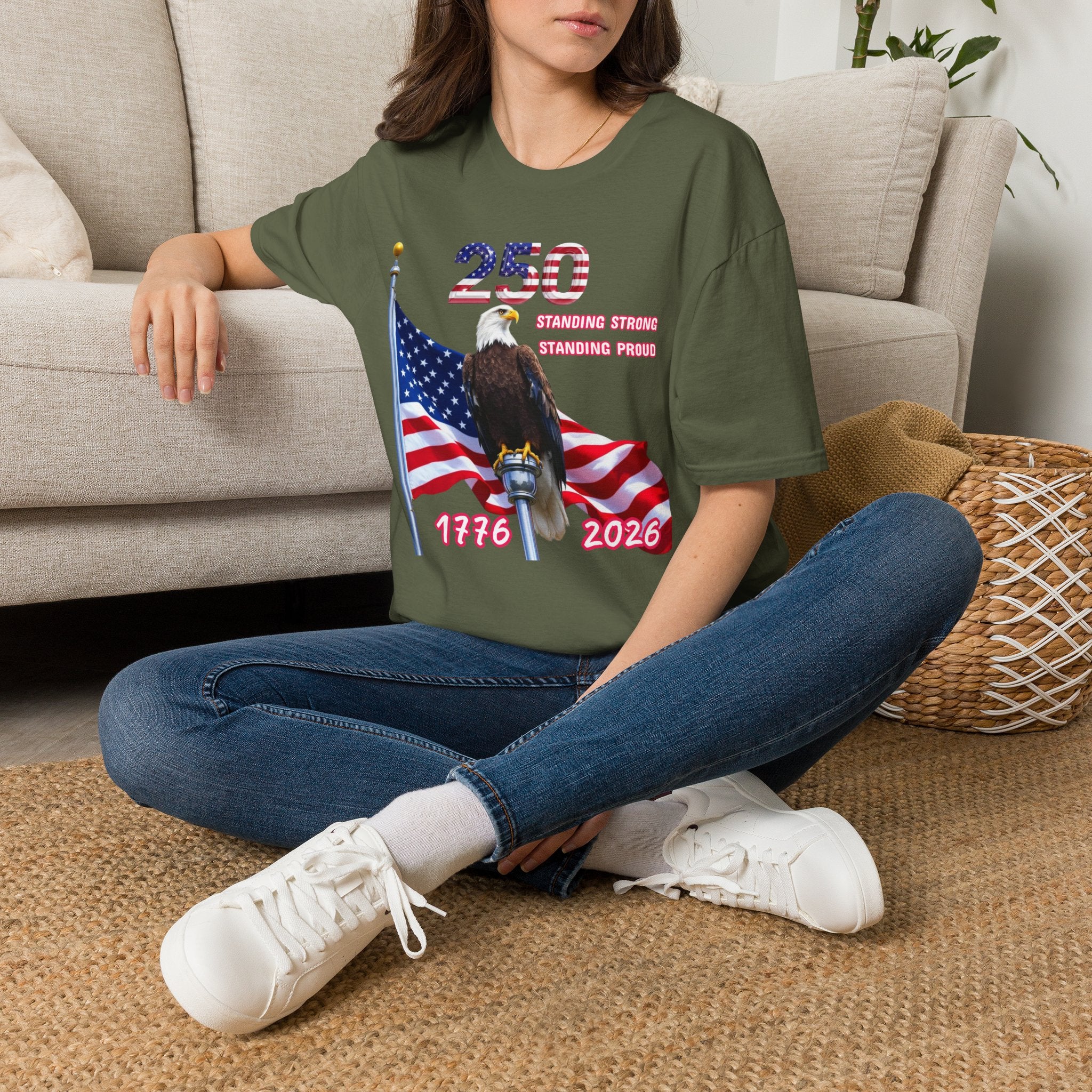 T-Shirt — 250 Years Patriotic Eagle Tee “Standing Strong, Standing Proud” (1776–2026)