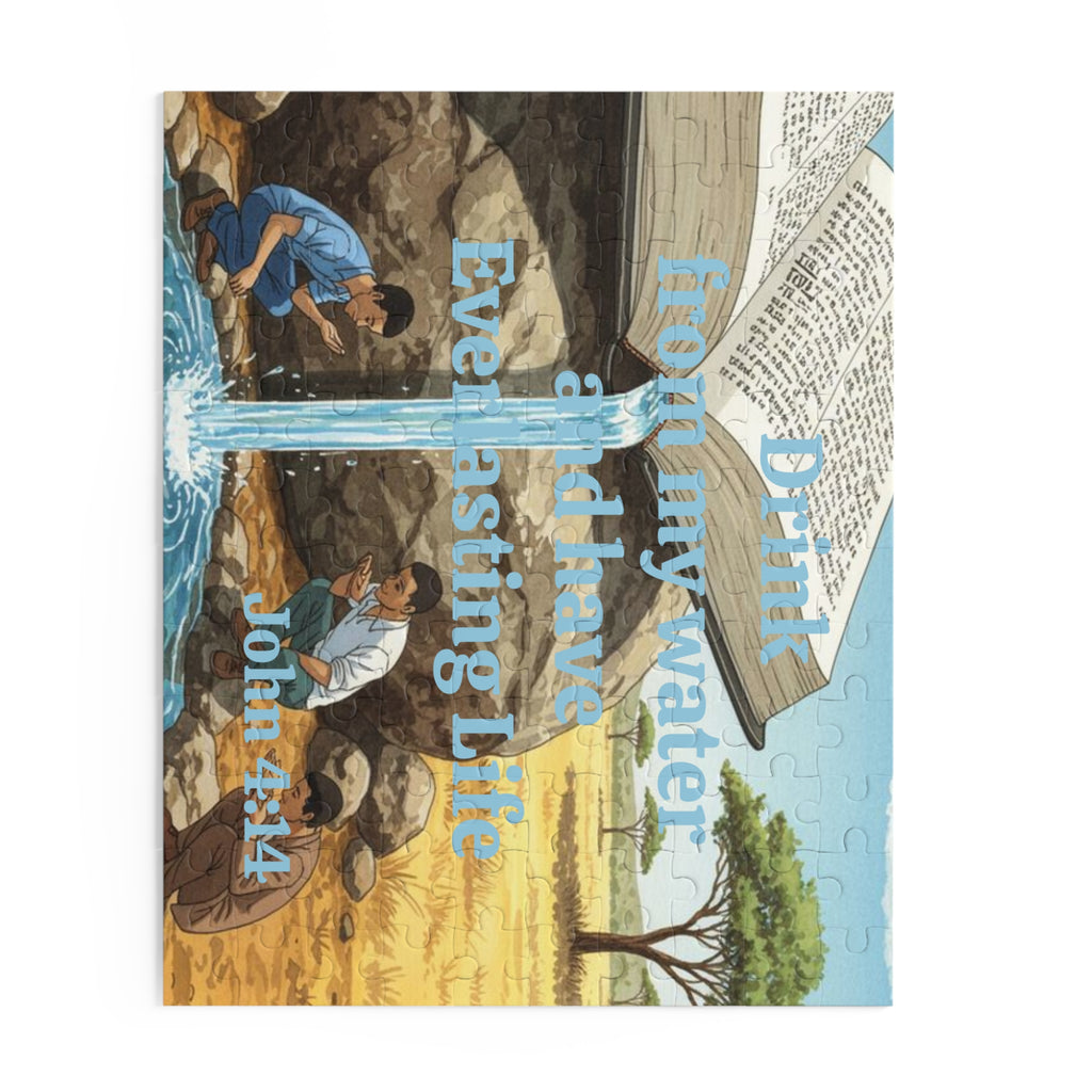 Christian Inspirational Puzzle — “Drink from my water and have Everlasting Life” (120–500 pcs) – Christian faith apparel & g