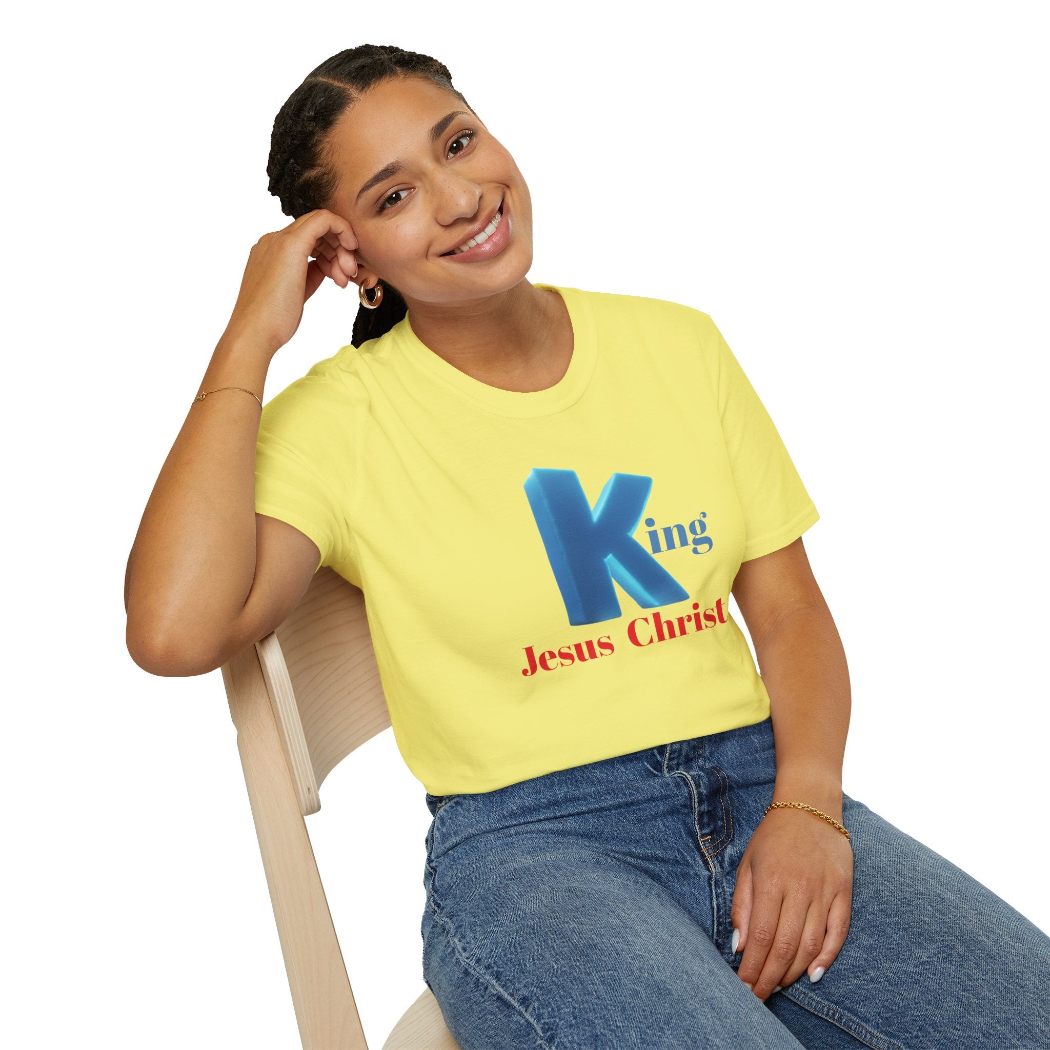 King Jesus Christ T-Shirt — 3D Blue Lettering Christian Faith Tee