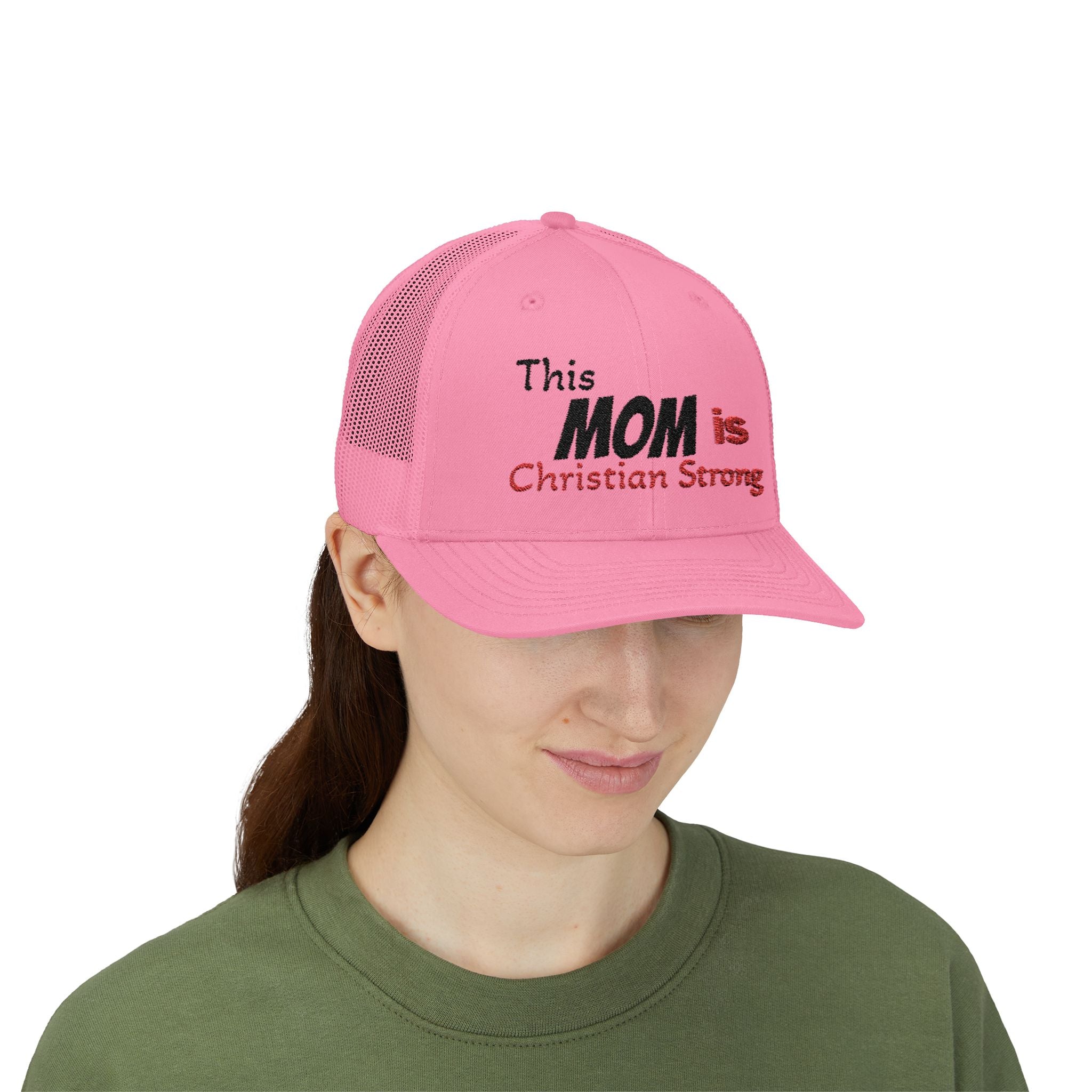 This Mom Is Christian Strong Embroidered Snapback Trucker Cap — Faith-Based Mom Hat