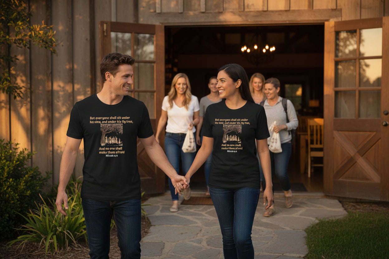 Biblical Scripture- Micah 4:4  T‑Shirt — "But everyone shall sit under his vine" Faith Graphic Tee