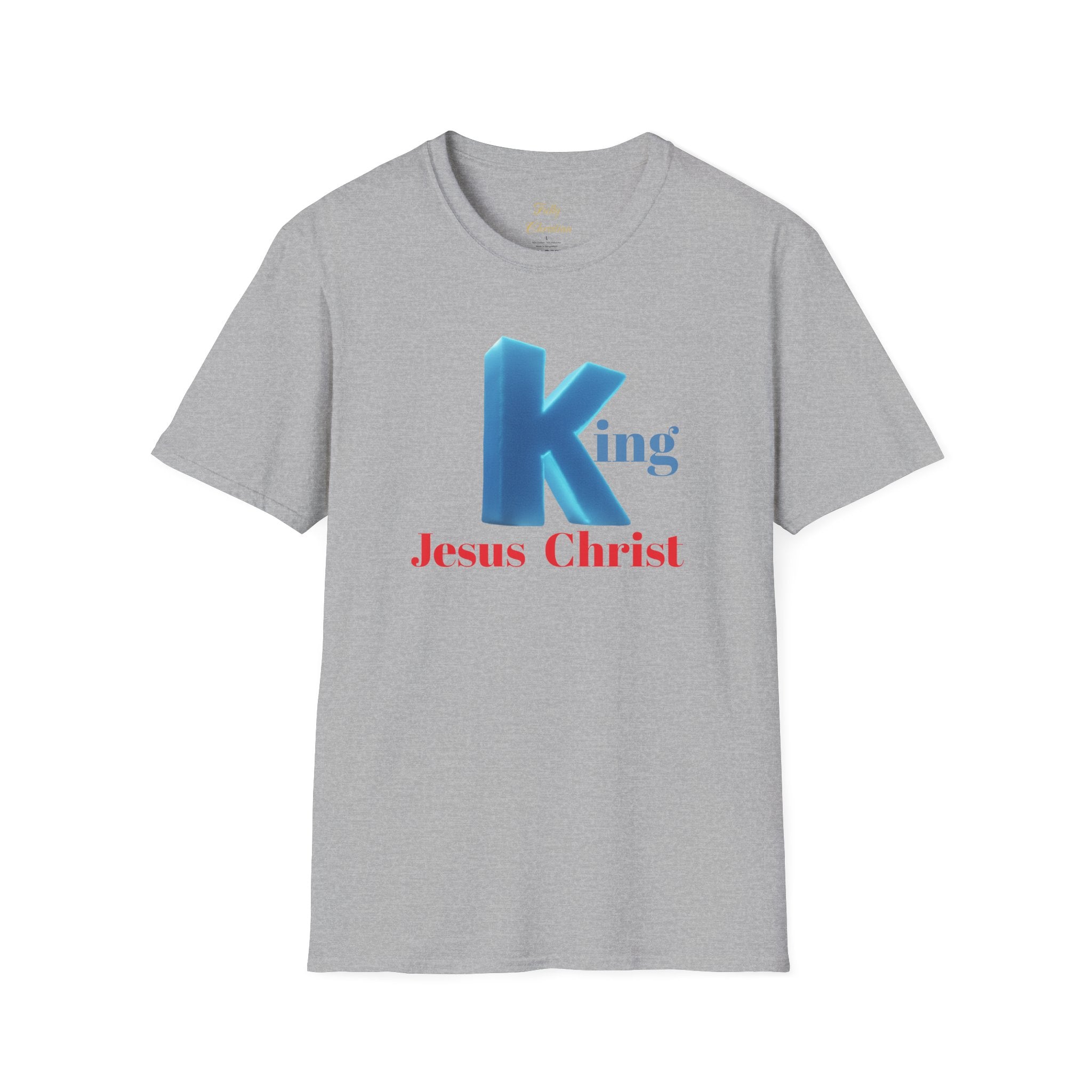 King Jesus Christ T-Shirt — 3D Blue Lettering Christian Faith Tee