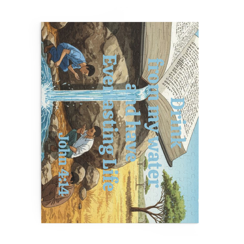 Christian Inspirational Puzzle — “Drink from my water and have Everlasting Life” (120–500 pcs) – Christian faith apparel & g