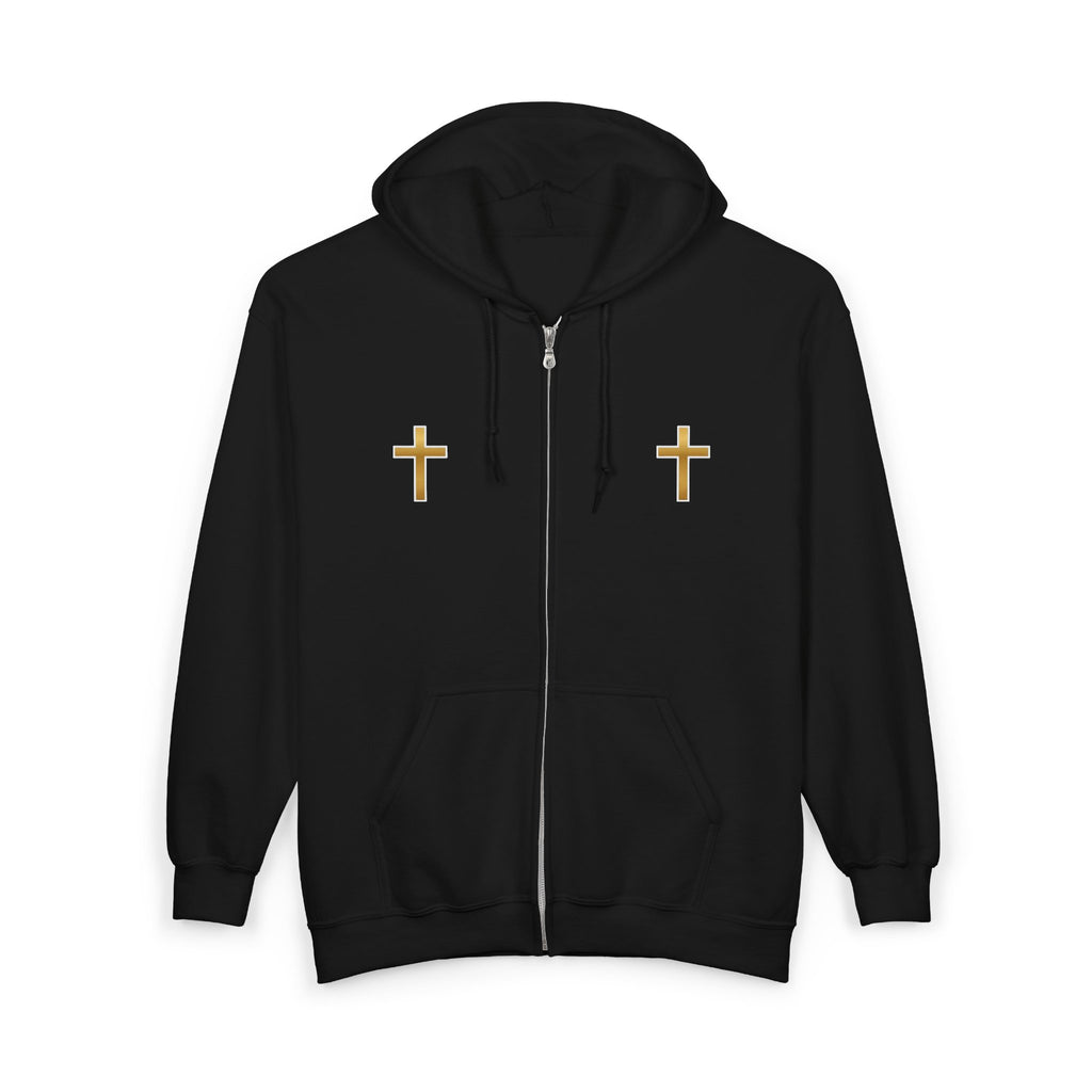 Gold Cross Zip Hoodie — Christian Faith Full‑Zip Sweatshirt
