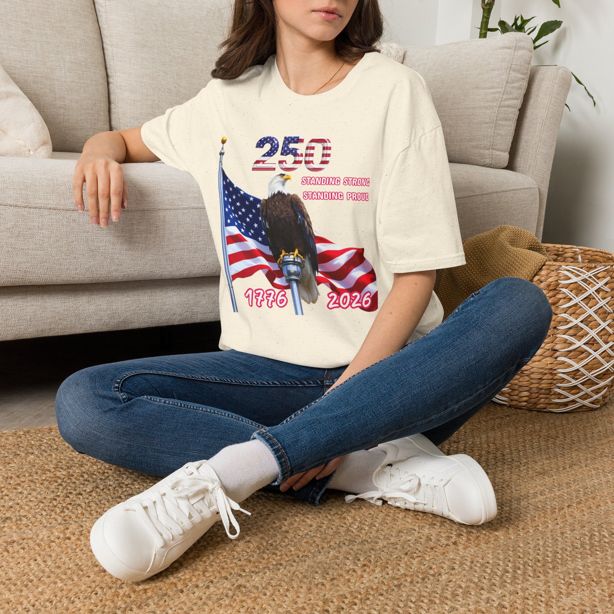T-Shirt — 250 Years Patriotic Eagle Tee “Standing Strong, Standing Proud” (1776–2026)