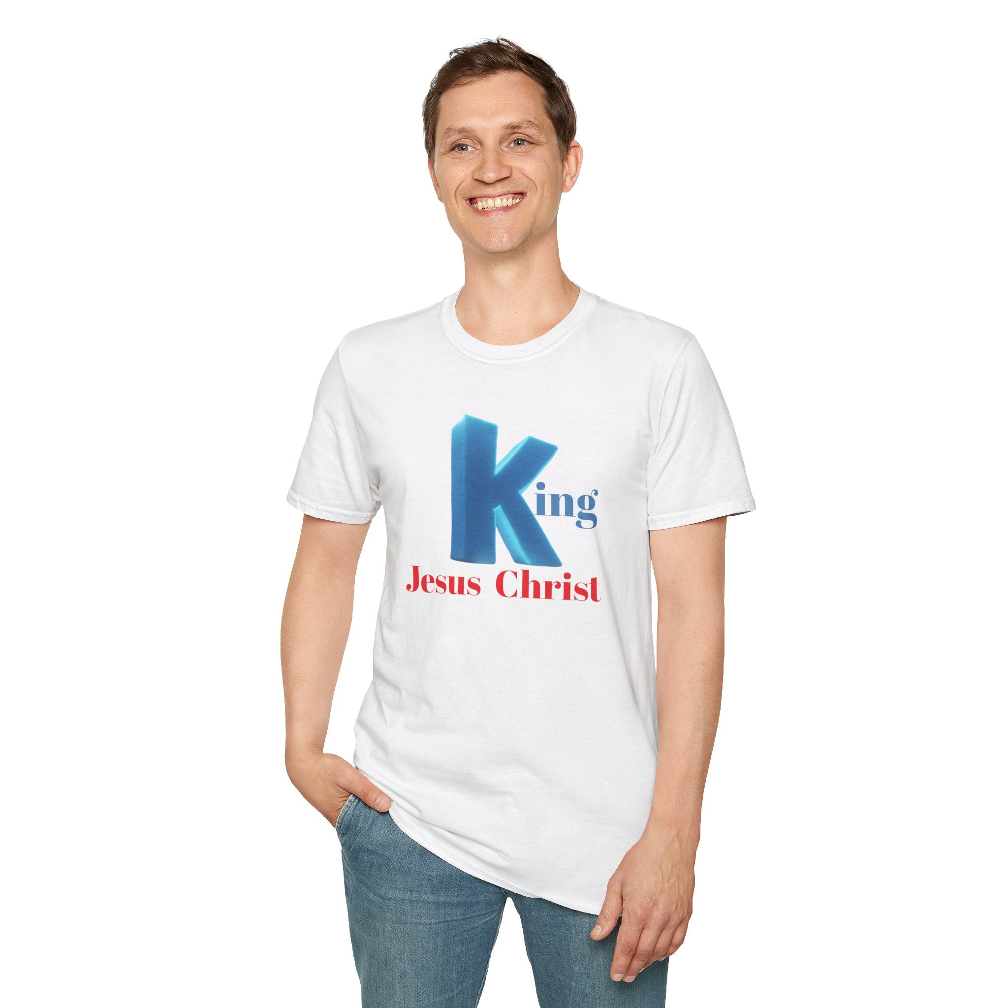 King Jesus Christ T-Shirt — 3D Blue Lettering Christian Faith Tee