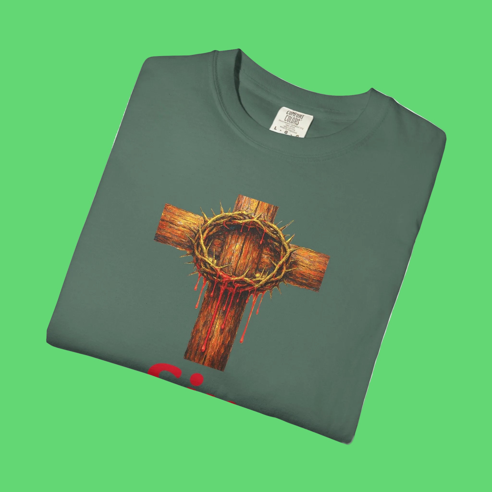 Christian Cross T-Shirt — "Sin Was Forgiven" Religious Faith Tee