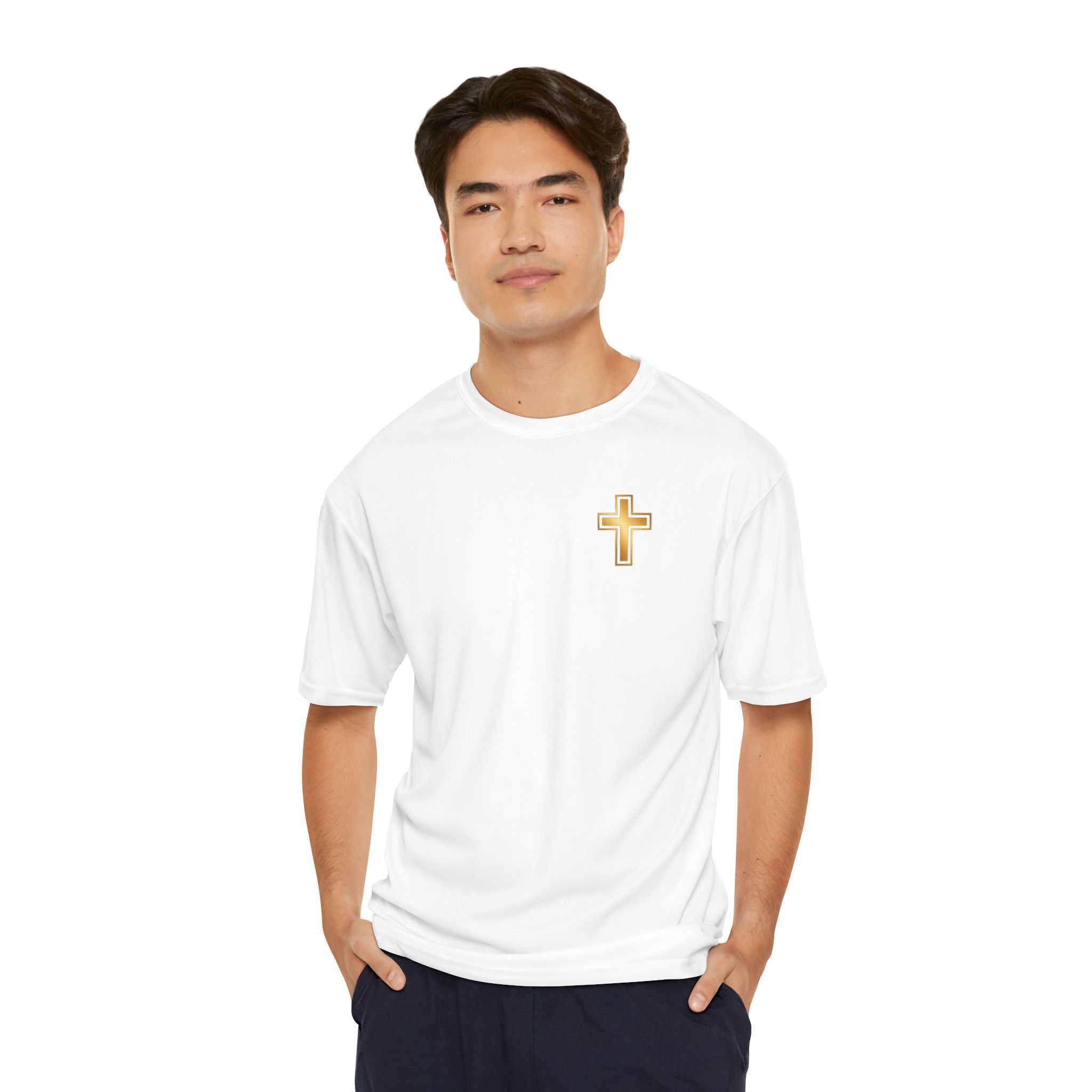 Gold Cross Performance T-Shirt — Christian Faith Athletic Tee