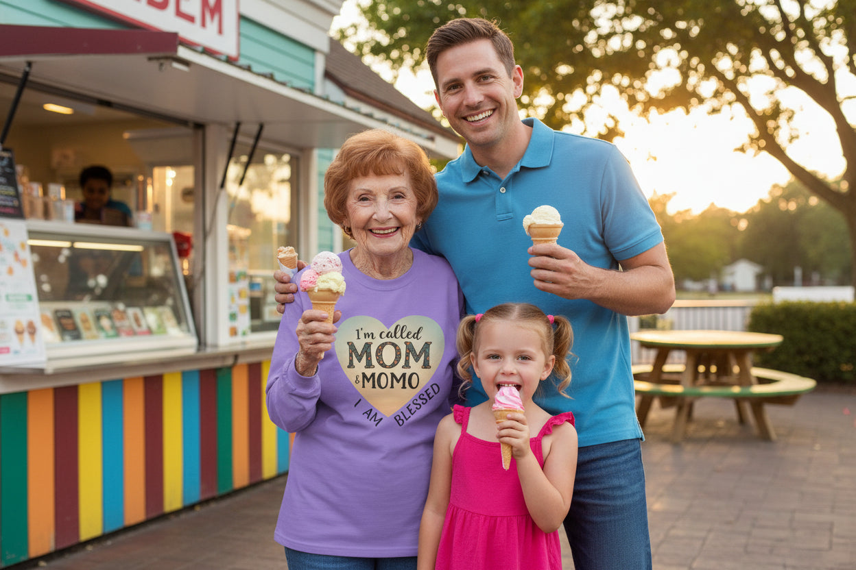 Mom & Momo Heart Long Sleeve Tee – “I’m Called Mom & Momo, I Am Blessed”