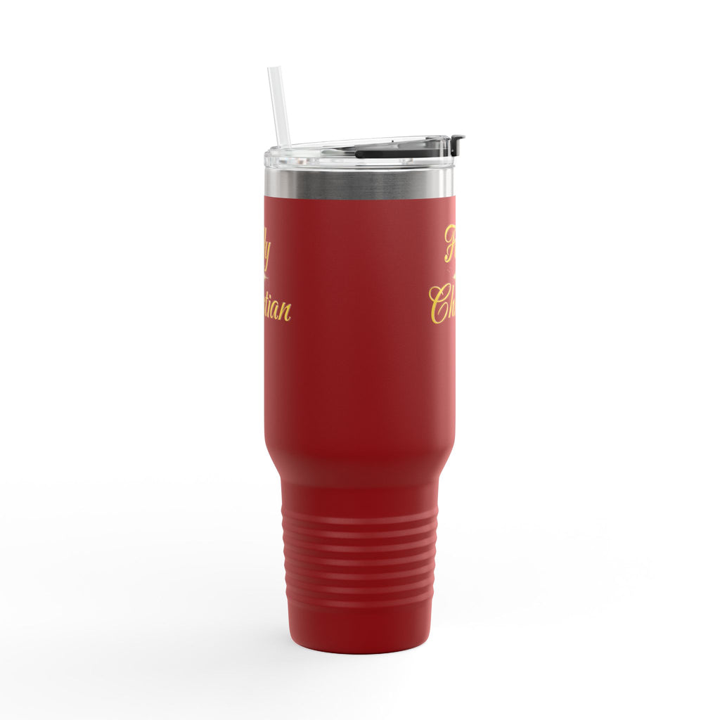 Fully Christian 40oz Insulated Travel Mug – Large Red Tumbler with Handle & Straw