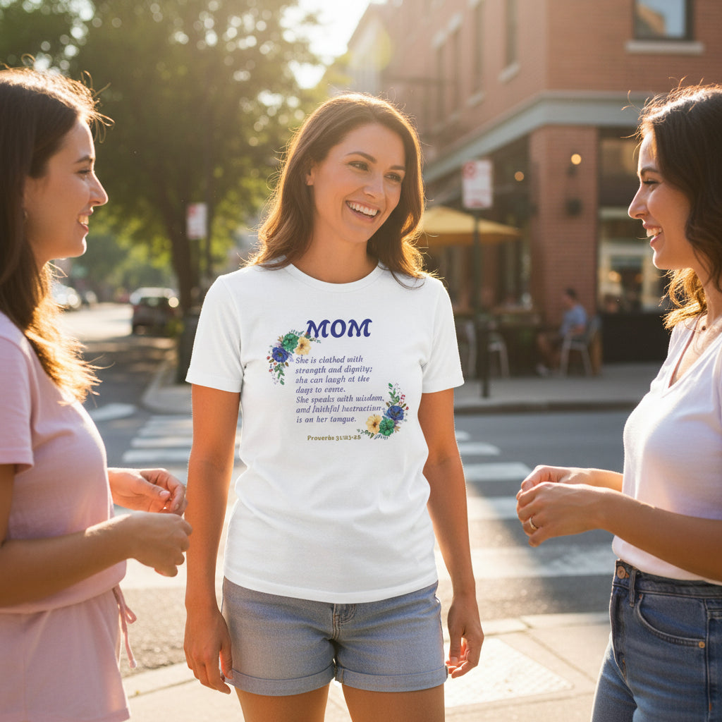 Mom Floral Scripture T-Shirt — Proverbs 31:25 Tribute Shirt