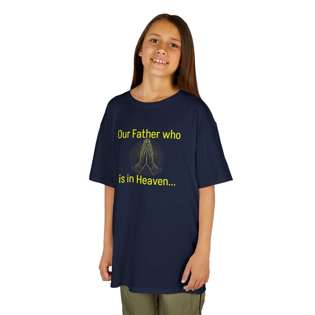 Kids T-Shirt “Our Father Who Is in Heaven” Praying Hands Faith Tee
