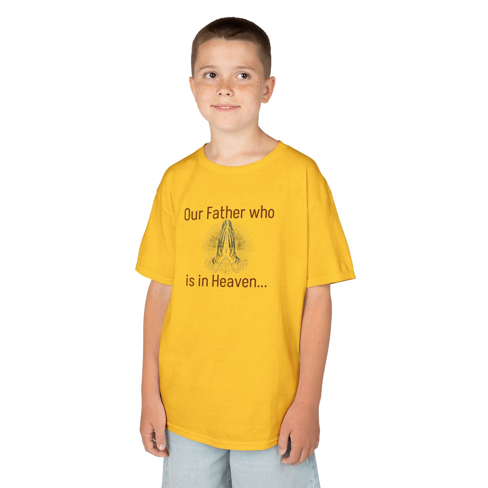 Kids T-Shirt “Our Father Who Is in Heaven” Praying Hands Faith Tee