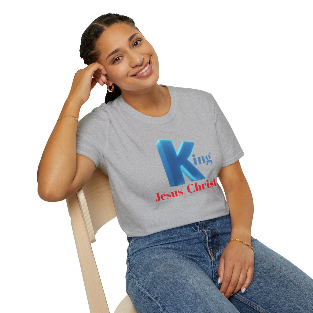 King Jesus Christ T-Shirt — 3D Blue Lettering Christian Faith Tee