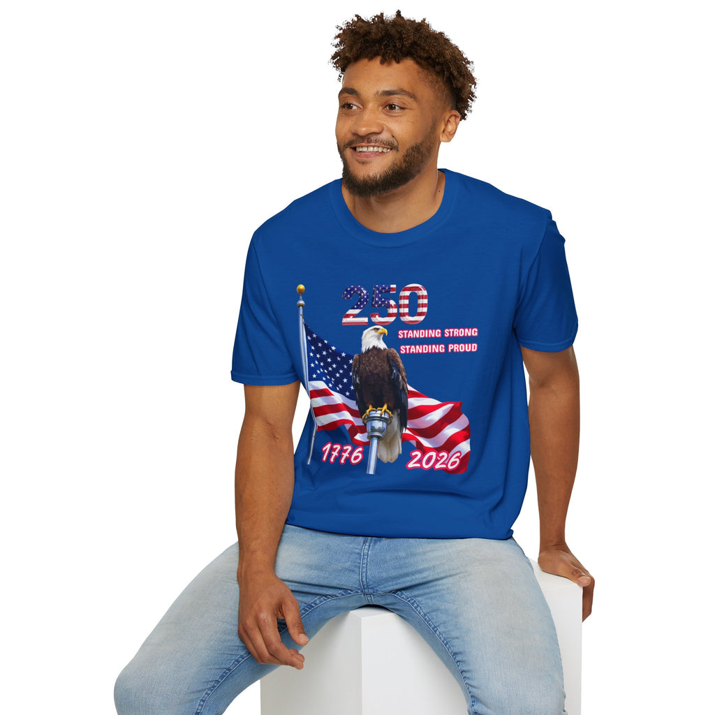 T-Shirt — 250 Years Patriotic Eagle Tee “Standing Strong, Standing Proud” (1776–2026)