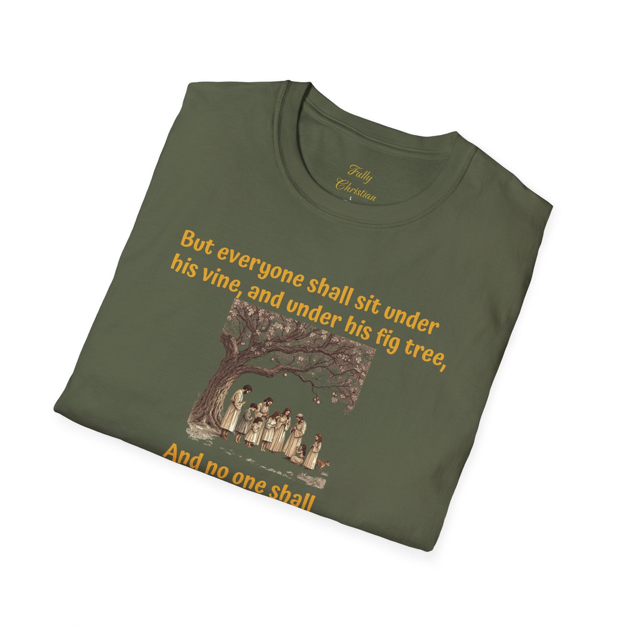Biblical Scripture- Micah 4:4  T‑Shirt — "But everyone shall sit under his vine" Faith Graphic Tee