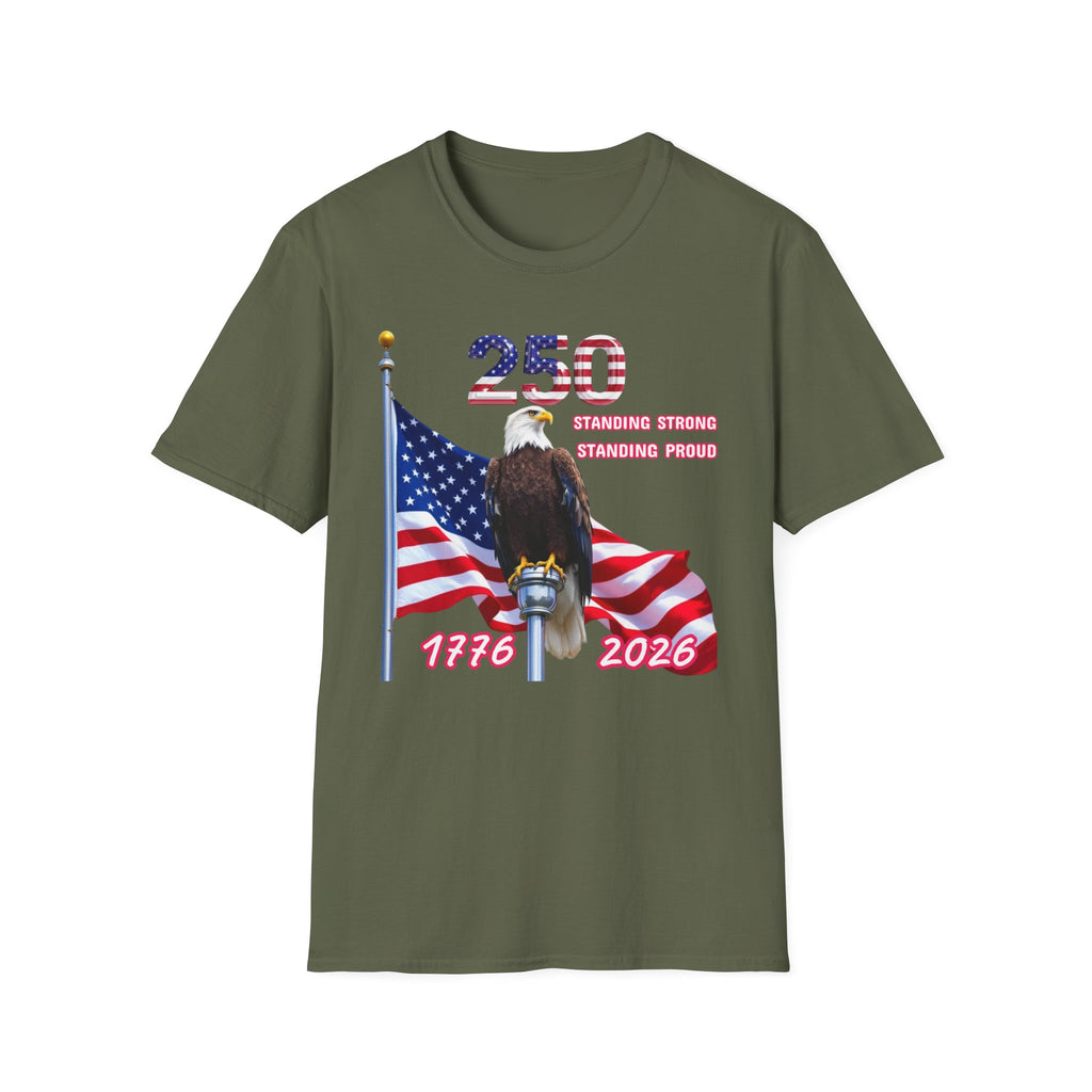 T-Shirt — 250 Years Patriotic Eagle Tee “Standing Strong, Standing Proud” (1776–2026)