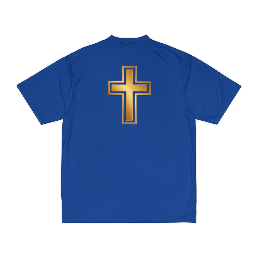 Gold Cross Performance T-Shirt — Christian Faith Athletic Tee – Christian faith apparel & gifts | Fully Christian Apparel