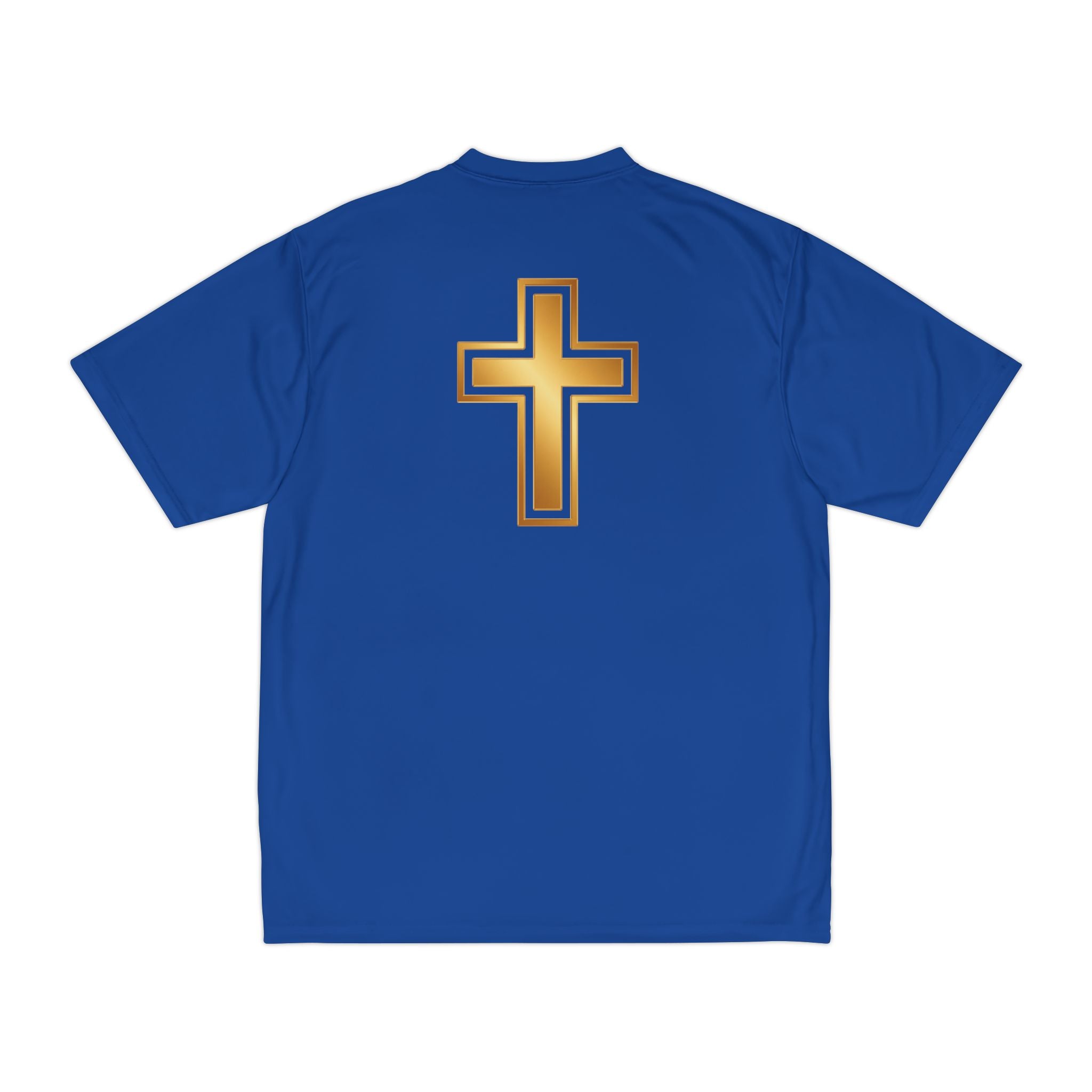 Gold Cross Performance T-Shirt — Christian Faith Athletic Tee