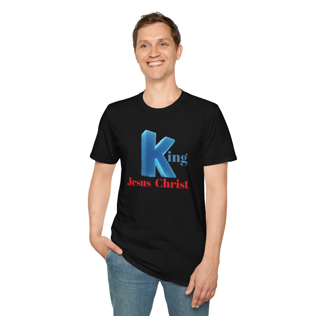 King Jesus Christ T-Shirt — 3D Blue Lettering Christian Faith Tee