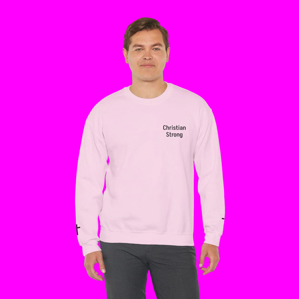 Embroidered Christian Strong Crewneck Sweatshirt – Faith-Inspired Minimalist Pullover