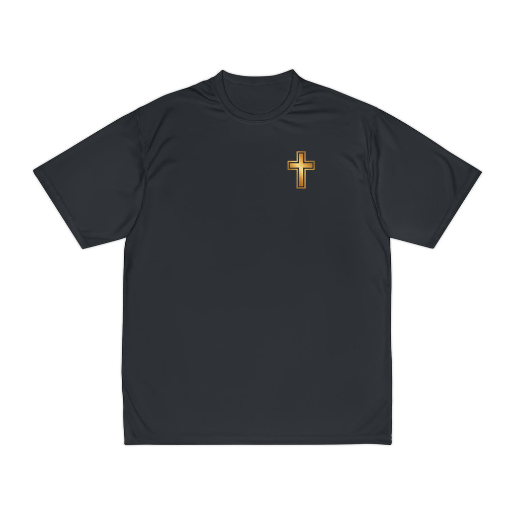Gold Cross Performance T-Shirt — Christian Faith Athletic Tee – Christian faith apparel & gifts | Fully Christian Apparel