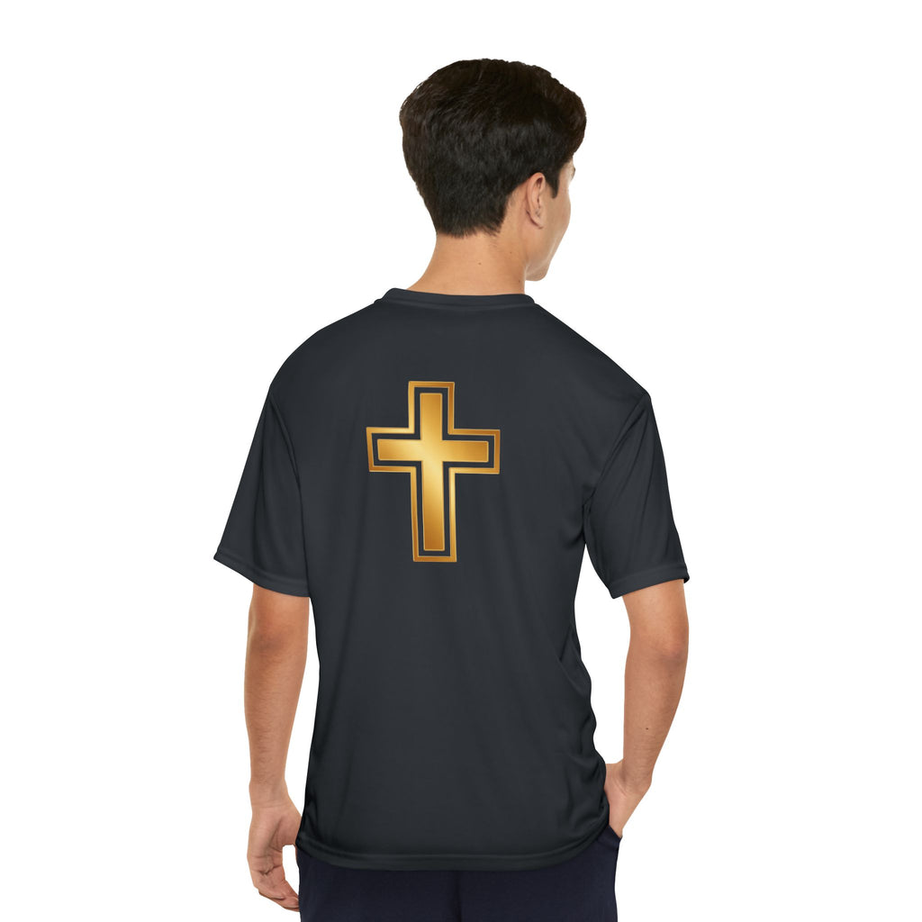 Gold Cross Performance T-Shirt — Christian Faith Athletic Tee – Christian faith apparel & gifts | Fully Christian Apparel