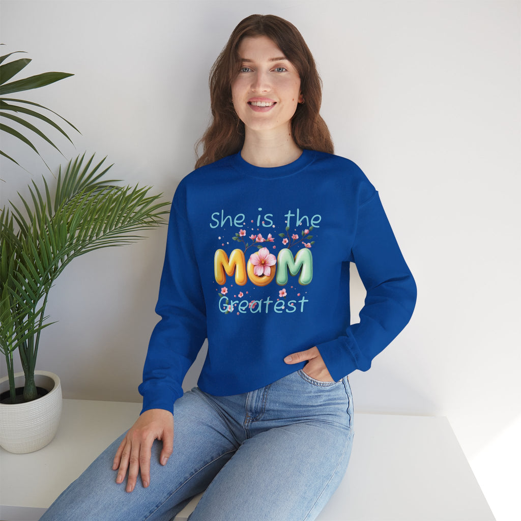 Greatest MOM Crewneck Sweatshirt — "She is the Greatest MOM" Floral Balloon Design