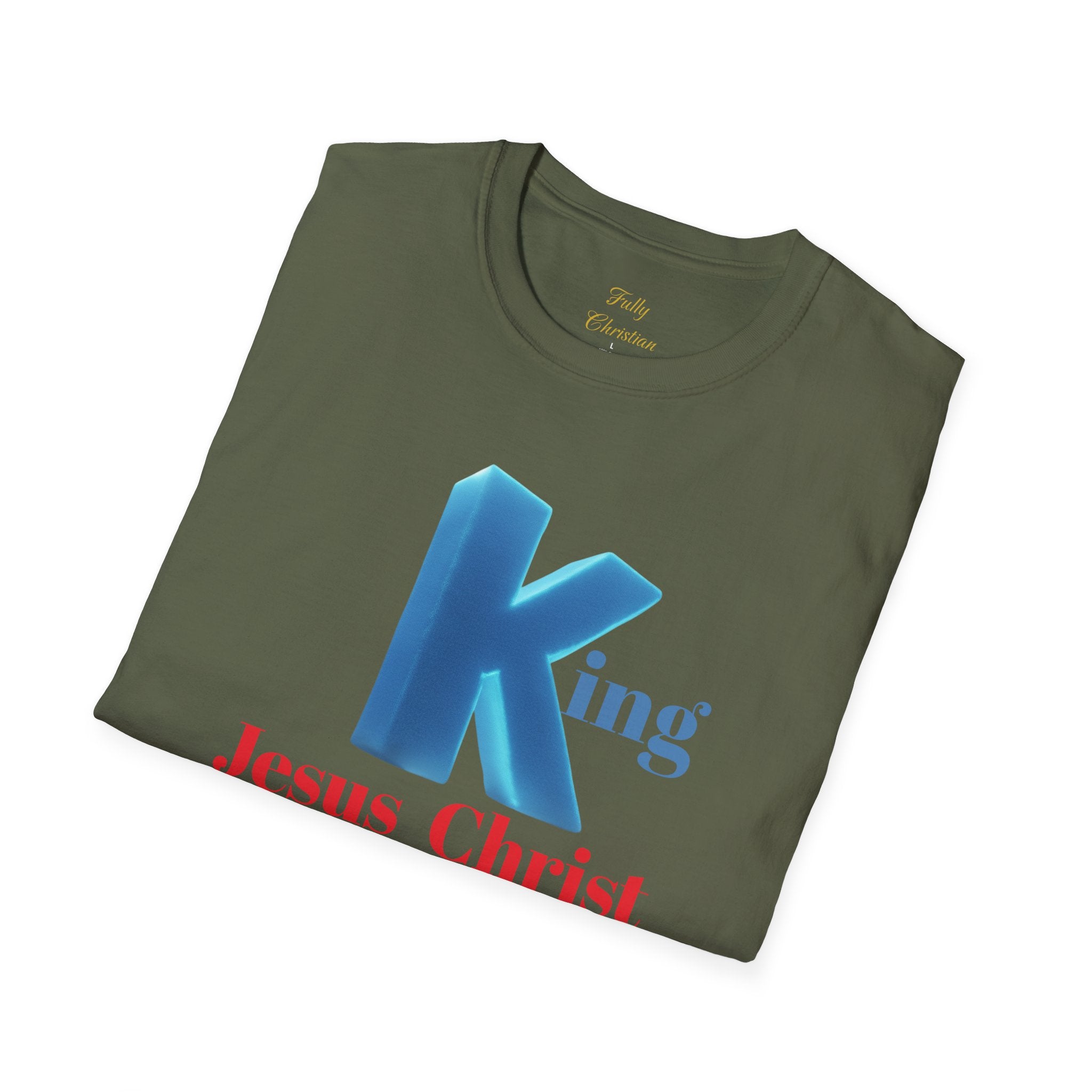 King Jesus Christ T-Shirt — 3D Blue Lettering Christian Faith Tee