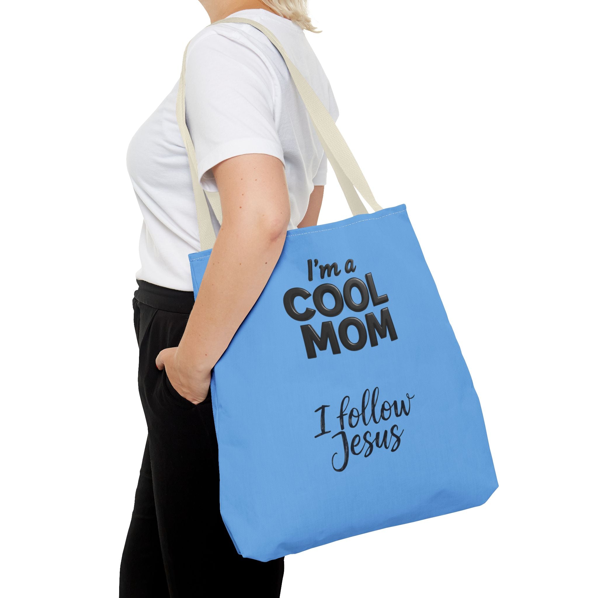 Cool Mom Tote Bag – "I Follow Jesus" Christian Faith Beach & Grocery Tote