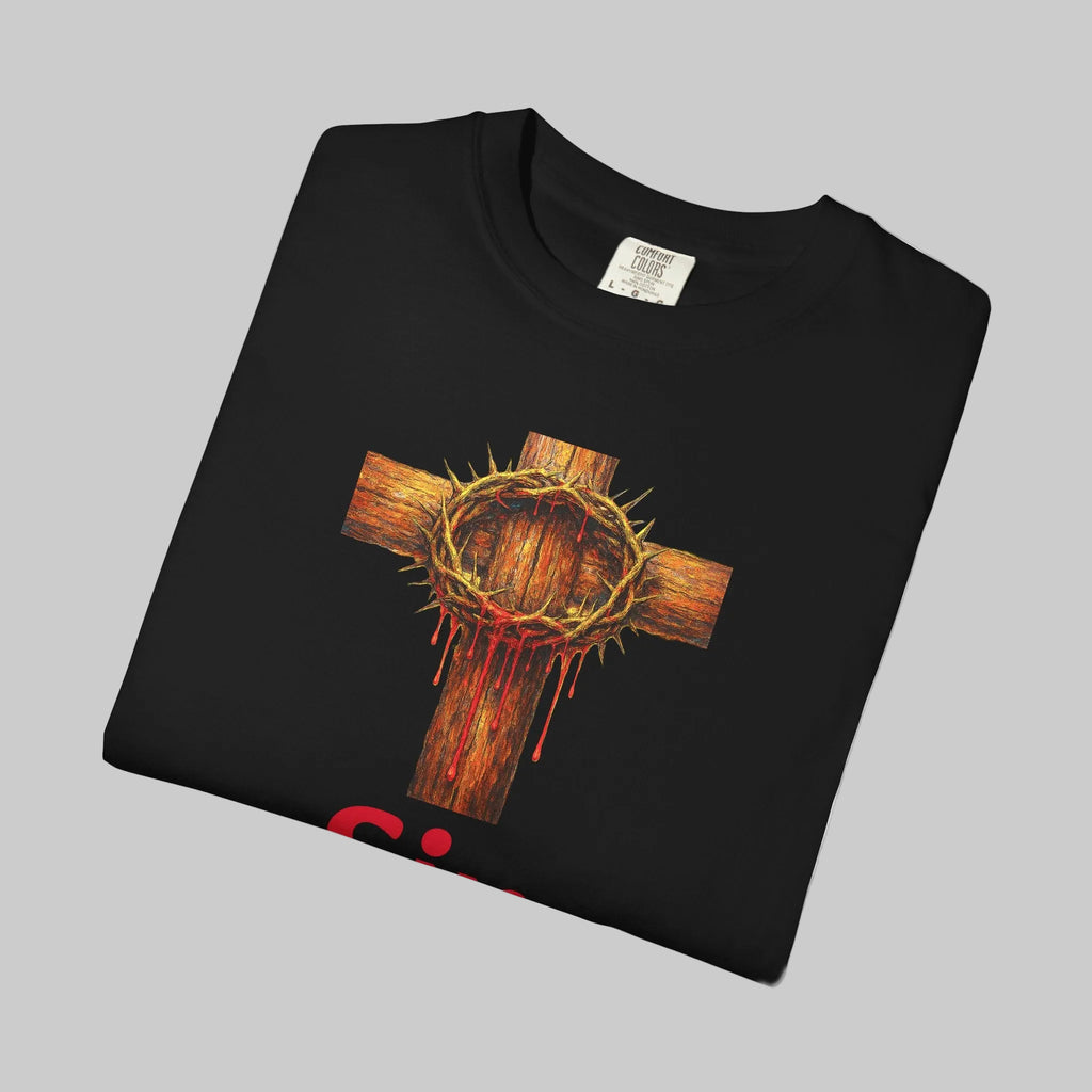 Christian Cross T-Shirt — "Sin Was Forgiven" Religious Faith Tee