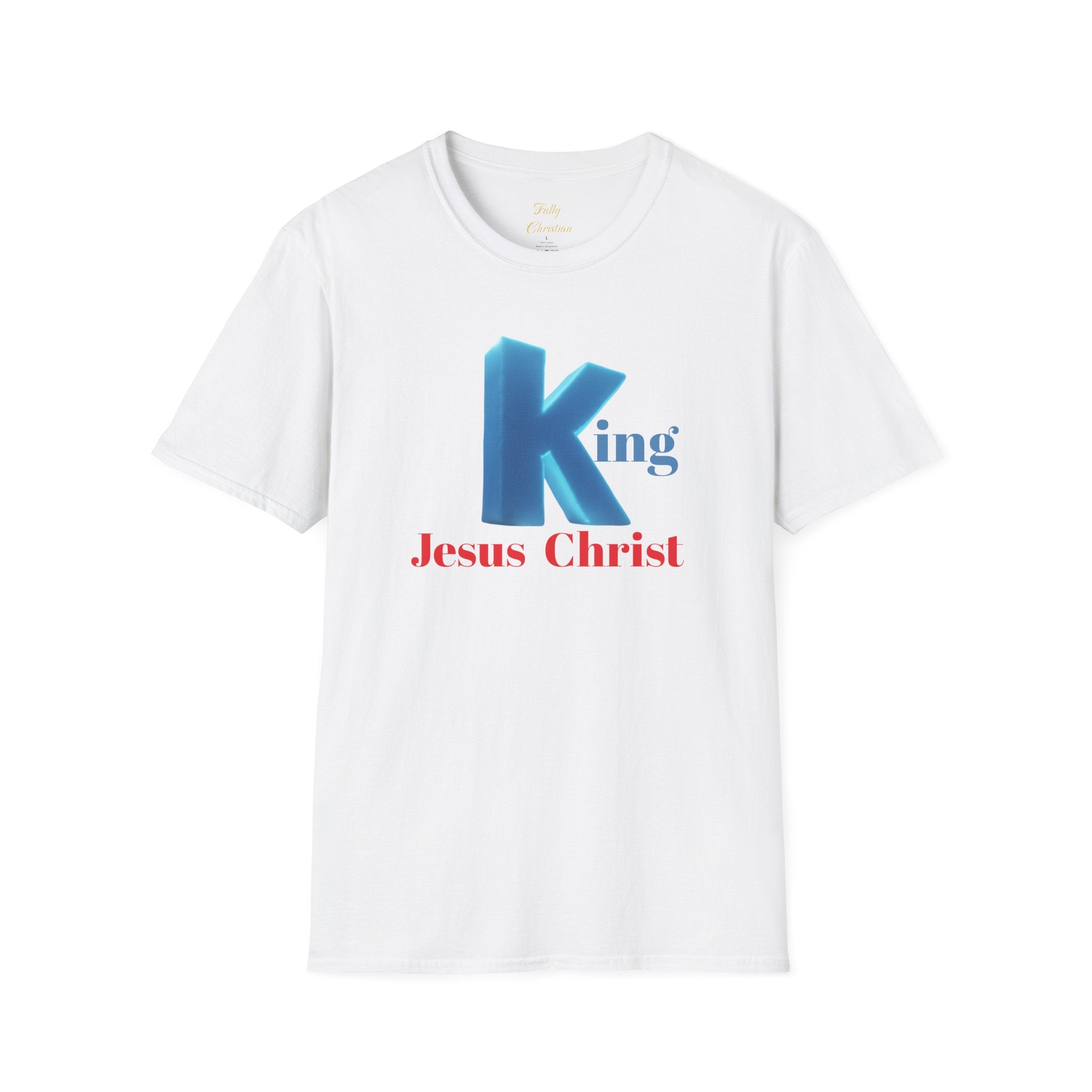 King Jesus Christ T-Shirt — 3D Blue Lettering Christian Faith Tee