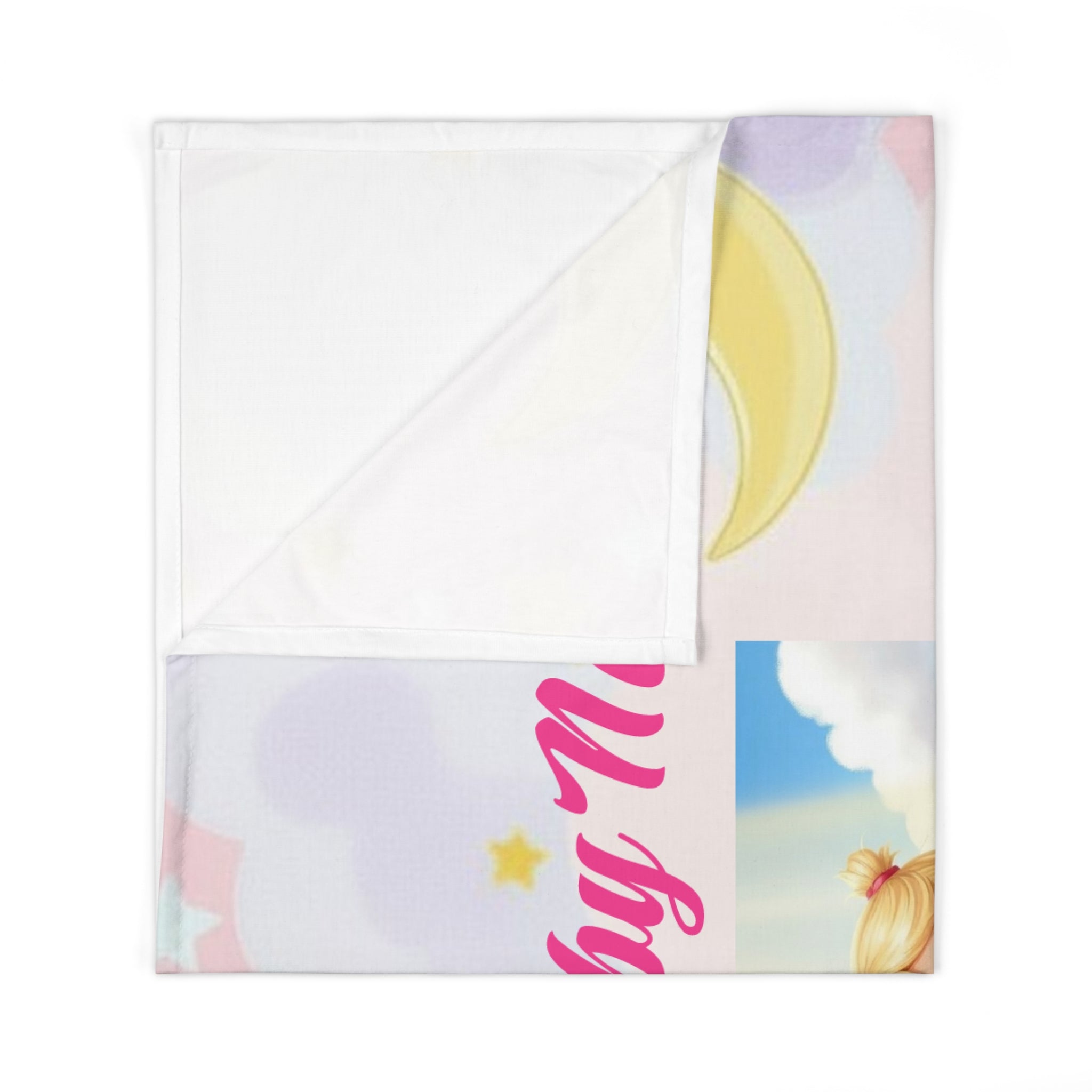 Personalized Baby Swaddle Blanket - Pink Cloud Moon Design with Psalm 91:11 Scripture