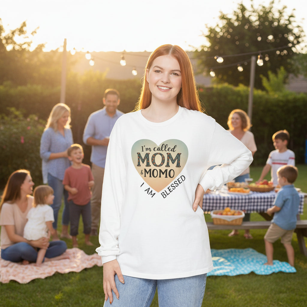 Mom & Momo Heart Long Sleeve Tee – “I’m Called Mom & Momo, I Am Blessed”